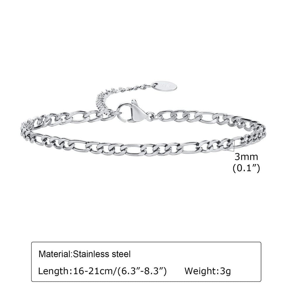 3mm Figaro Chain Bracelet – Gold & Silver Stainless Steel Women Chain Link Bracelet SPOT