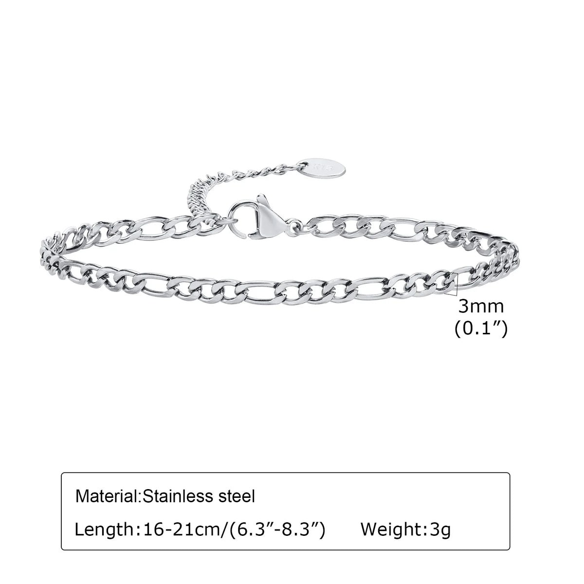 3mm Figaro Chain Bracelet – Gold & Silver Stainless Steel Women Chain Link Bracelet SPOT