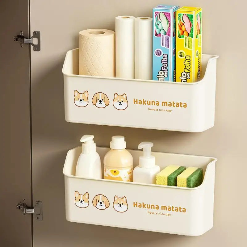 Wall-Mounted Adhesive Storage Basket – Waterproof PP Organizer Wall Storage Basket SPOT