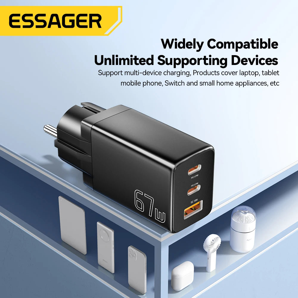 Essager 67W GaN USB-C Fast Charger 3-Port EU/KR Plug GaN USB-C Charger SPOT