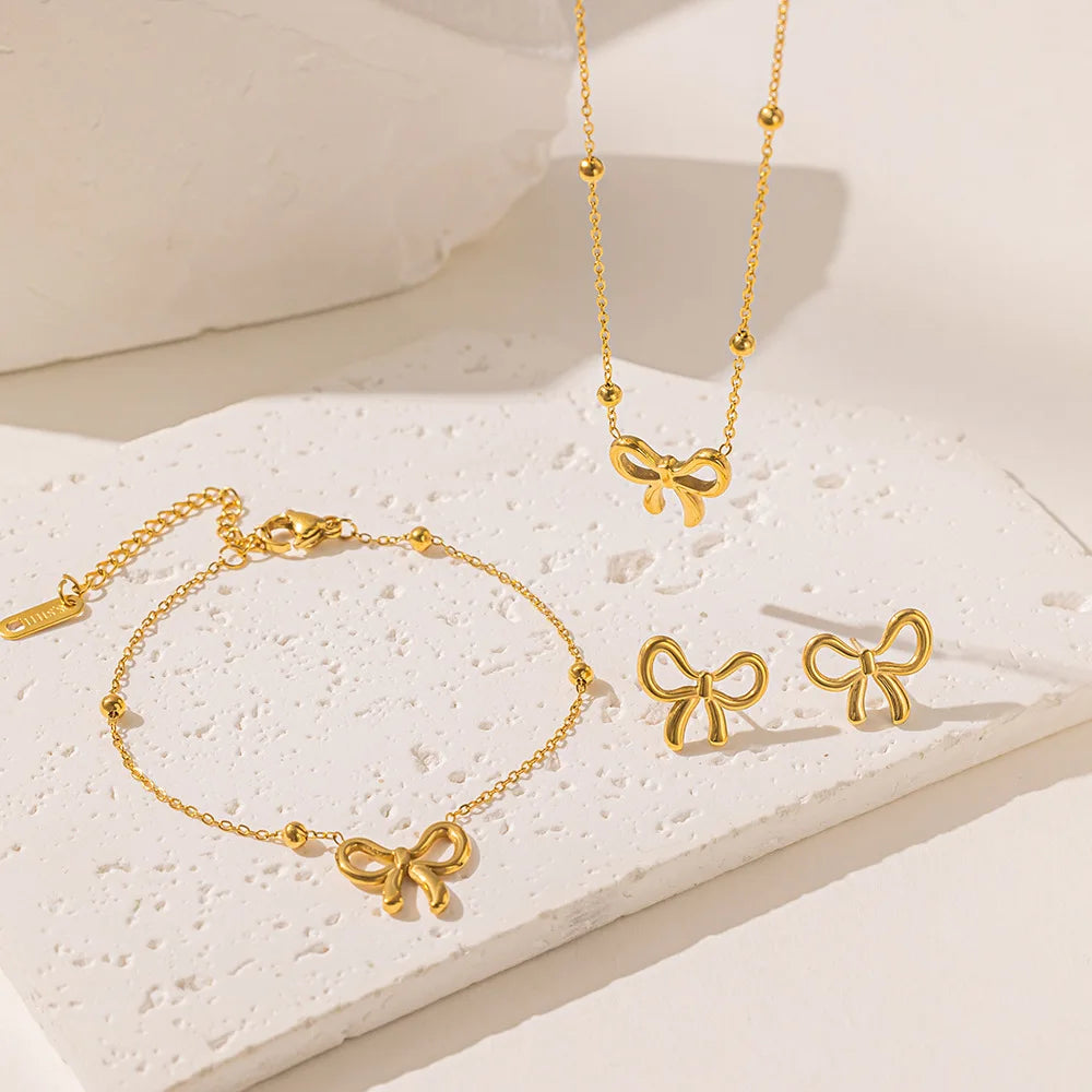 Stainless Steel Bowknot Jewelry Set – Necklace, Bracelet & Earrings Jewelry Set SPOT