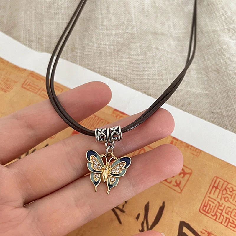 Chinese Retro Braided Rope Choker Necklace – Moon Butterfly Pendant Choker Necklace SPOT