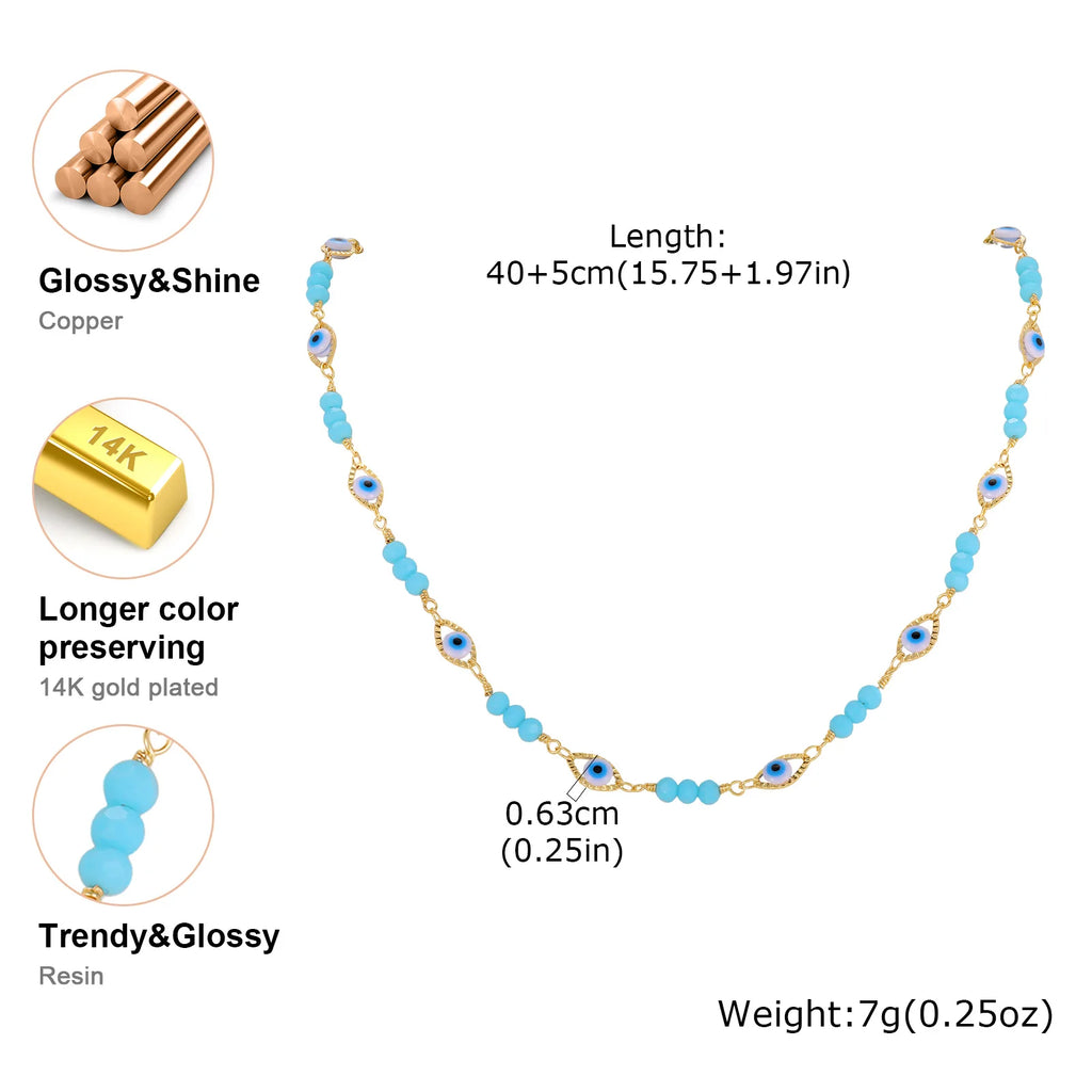 Evil Eye Blue Beaded Choker – Turkish Nazar Necklace for Women Beaded Choker Necklace SPOT