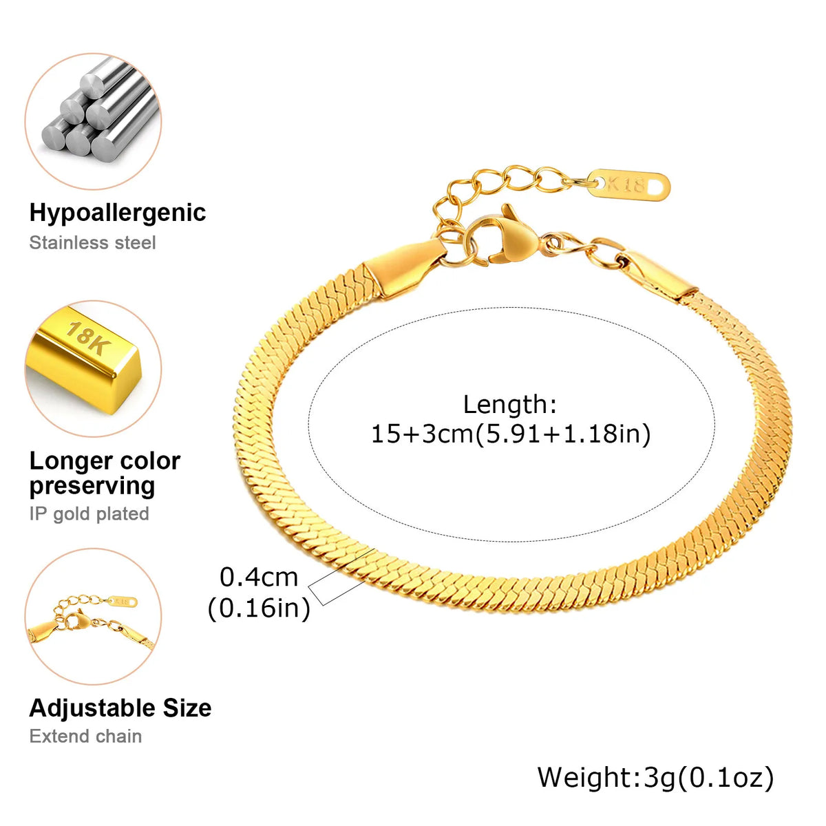 Herringbone Link Chain Bracelet – Dainty Gold Stacking Bracelet Chain Link Bracelet SPOT 4mm
