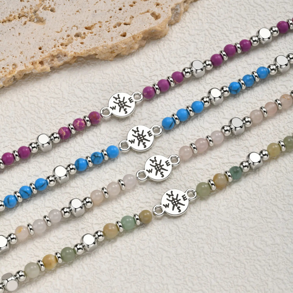Class of 2026 Natural Stone Compass Bracelet | Stainless Steel Beaded Bracelet SPOT