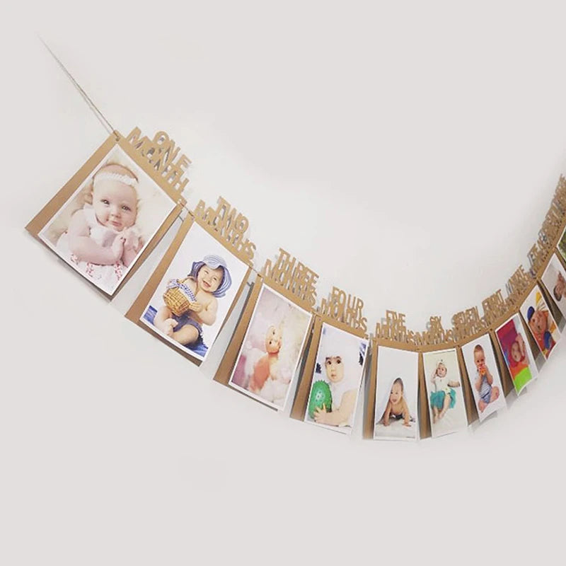 Baby 1st Birthday 12-Month Photo Banner – Kraft Paper Clip Party Photo Banner SPOT