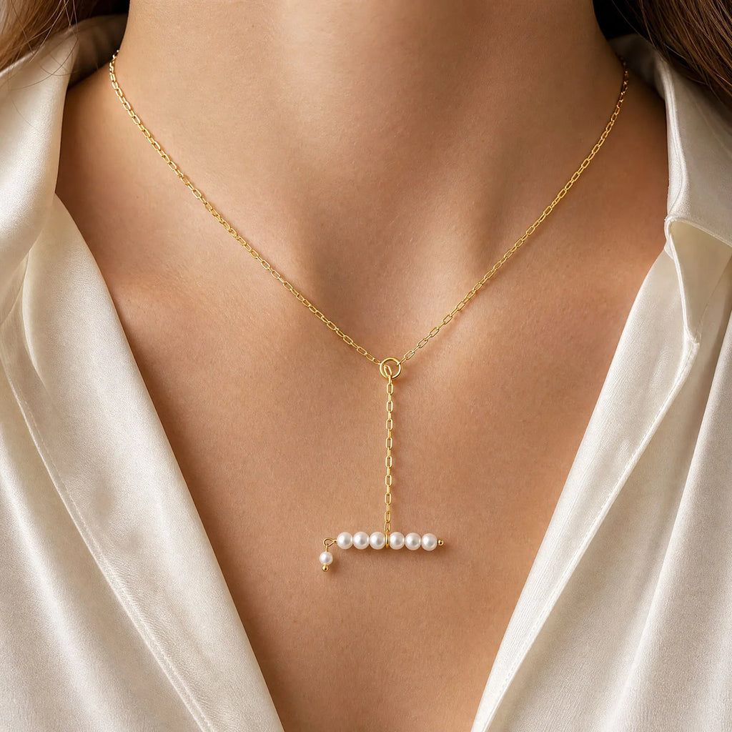 Y-Shape Pearl Necklace | 18K Gold Plated Stainless Steel Drop Pearl Drop Necklace SPOT