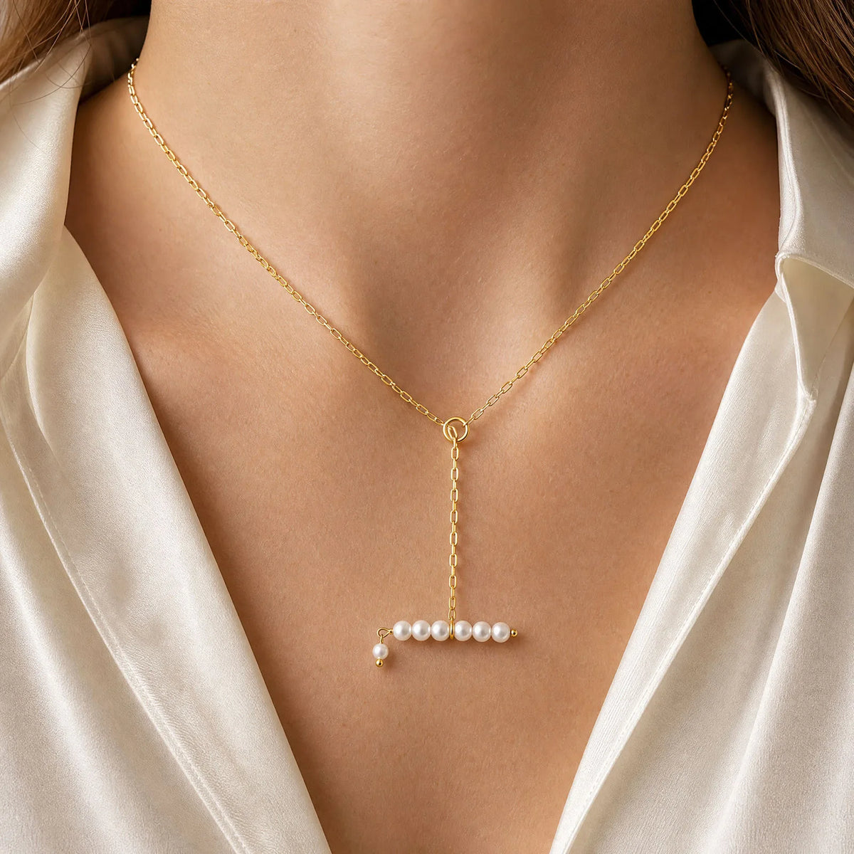Y-Shape Pearl Necklace | 18K Gold Plated Stainless Steel Drop Pearl Drop Necklace SPOT