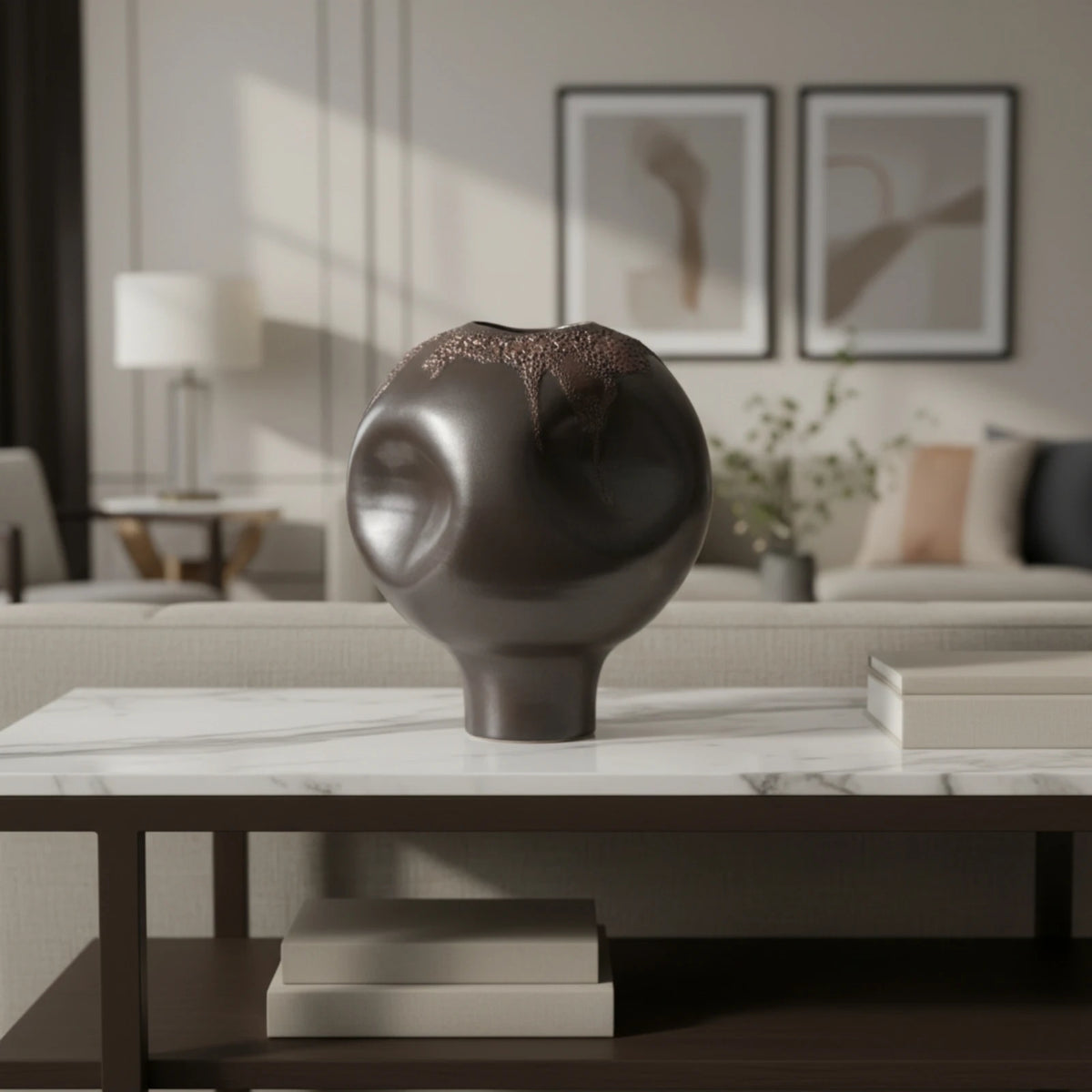 Sculptural Ceramic Vase – Metallic Speckled Glossy Glaze Décor Decorative Ceramic Vase SPOT