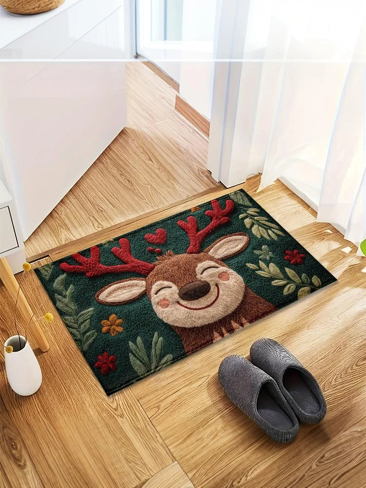 Fluffy Christmas Deer Microfiber Bath Mat – Quick-Dry Holiday Bath Mat SPOT