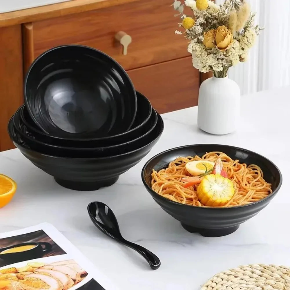 Thickened Plastic Ramen Bowl – Large, Heat-Resistant, Black Plastic Serving Bowl SPOT