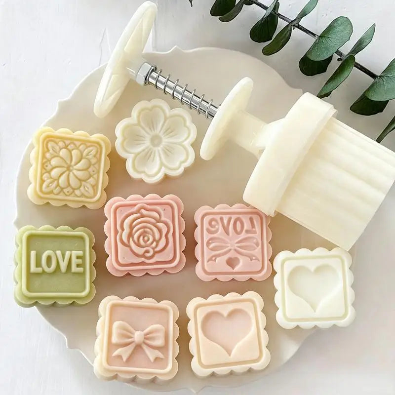 Mooncake Mold Set – 1 Press & 5 Stamps | Food-Grade DIY Pastry Baking Mold SPOT
