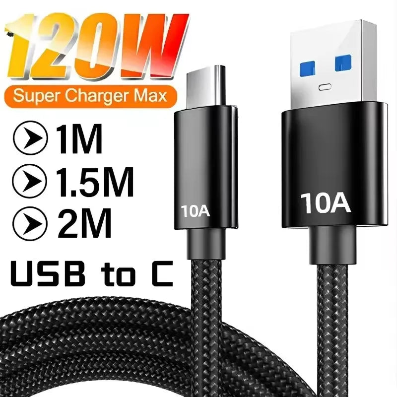 120W USB-C Fast Charging Cable – 6A Braided PD Cord USB-C Charging Cable SPOT