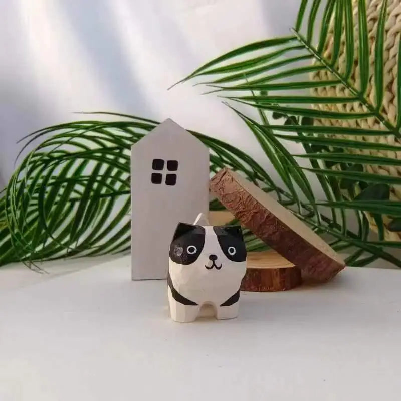 Wooden Mini Cat & Dog Figurines – Hand-Painted Desktop Decor Wooden Animal Figurine SPOT A4