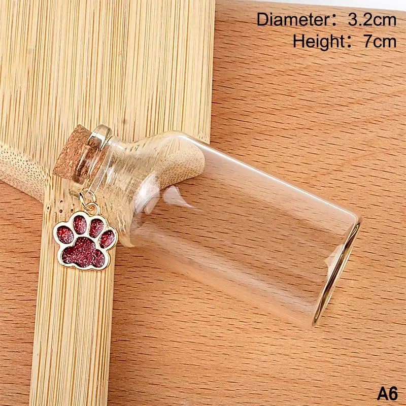 Pet Fur Keepsake Glass Bottle – Cork & Glitter Paw Charm Pet Keepsake Bottle SPOT A6