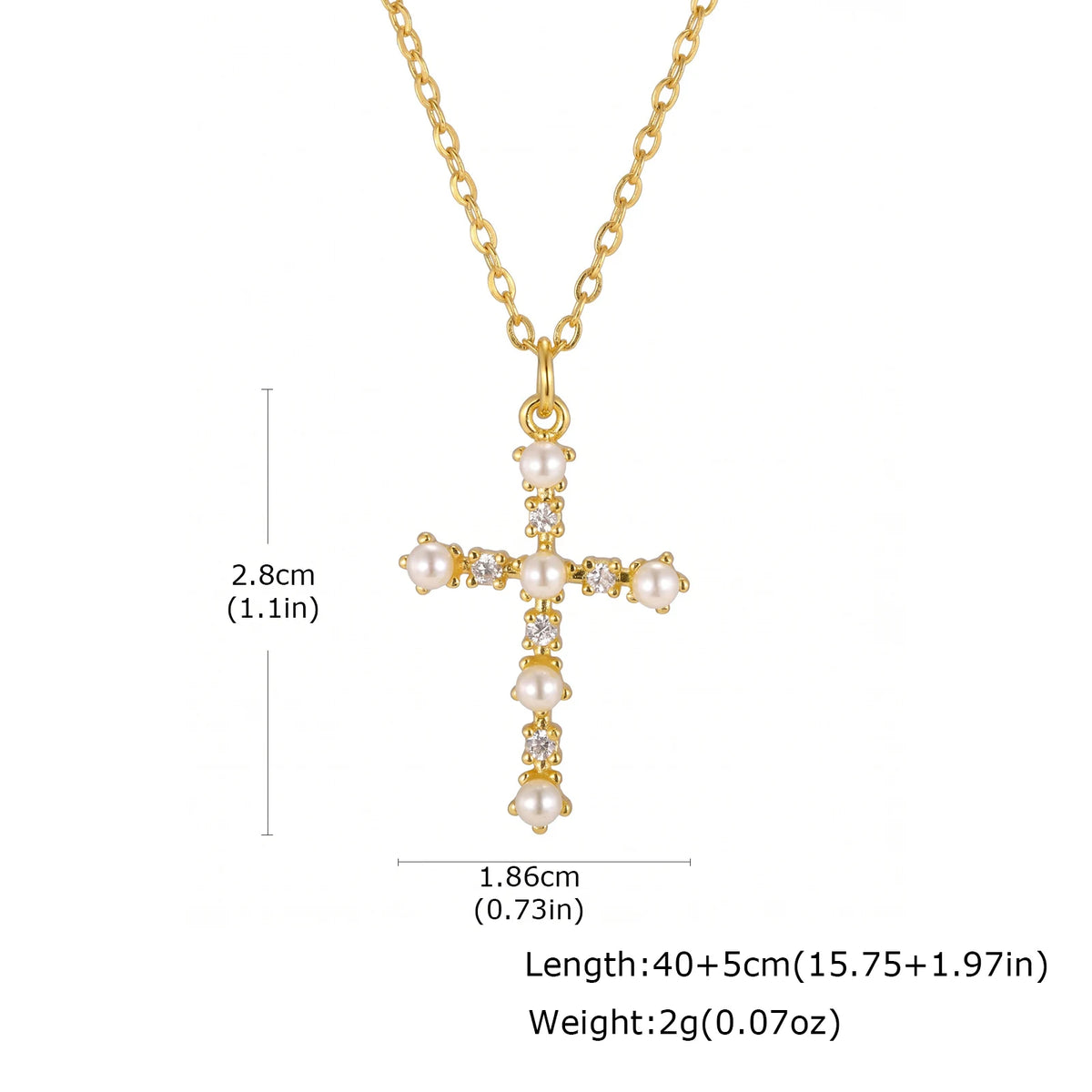 Gold Cross Necklace Zircon Baroque Pendant – Meaeguet Women Cross Pendant Necklace SPOT PNB-408G 45cm-50cm