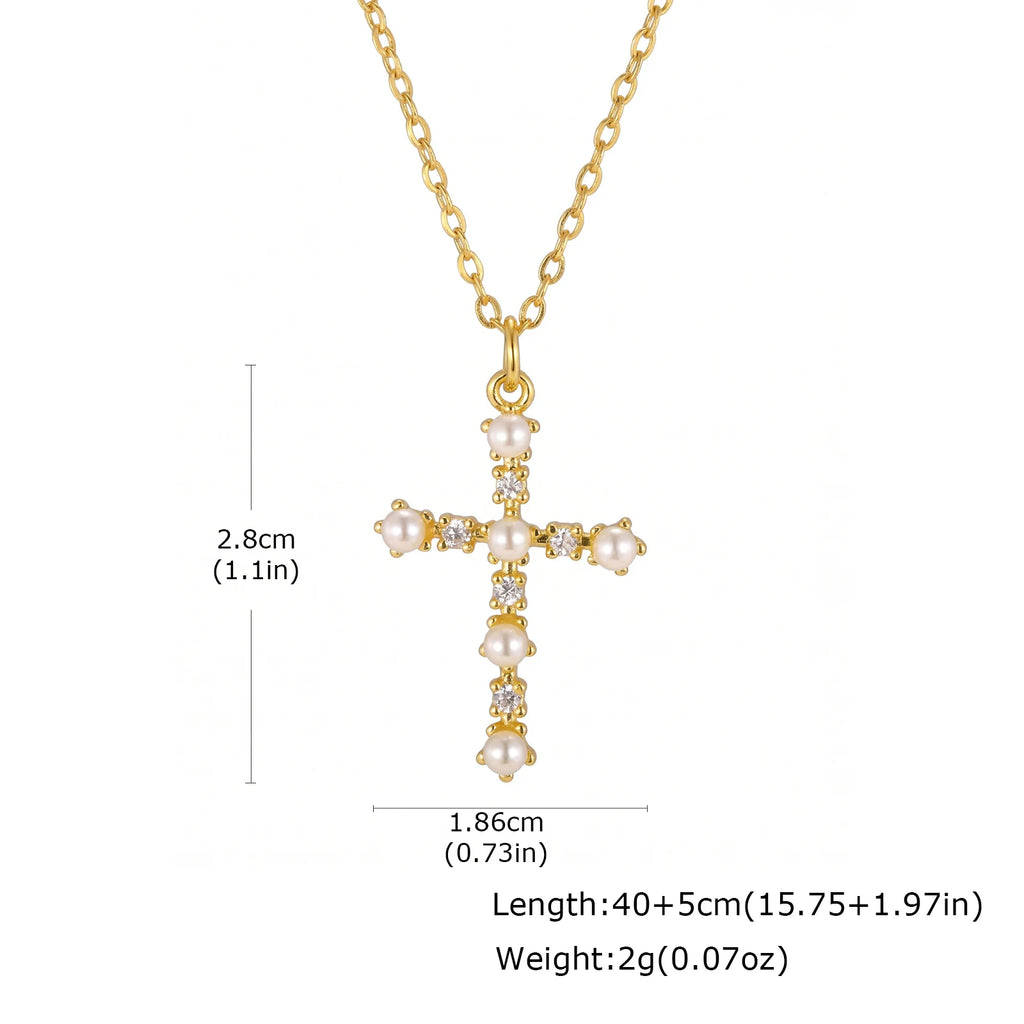 Gold Plated Zircon Cross Pendant Necklace for Women | Meaeguet Cross Pendant Necklace SPOT PNB-408G 45cm-50cm