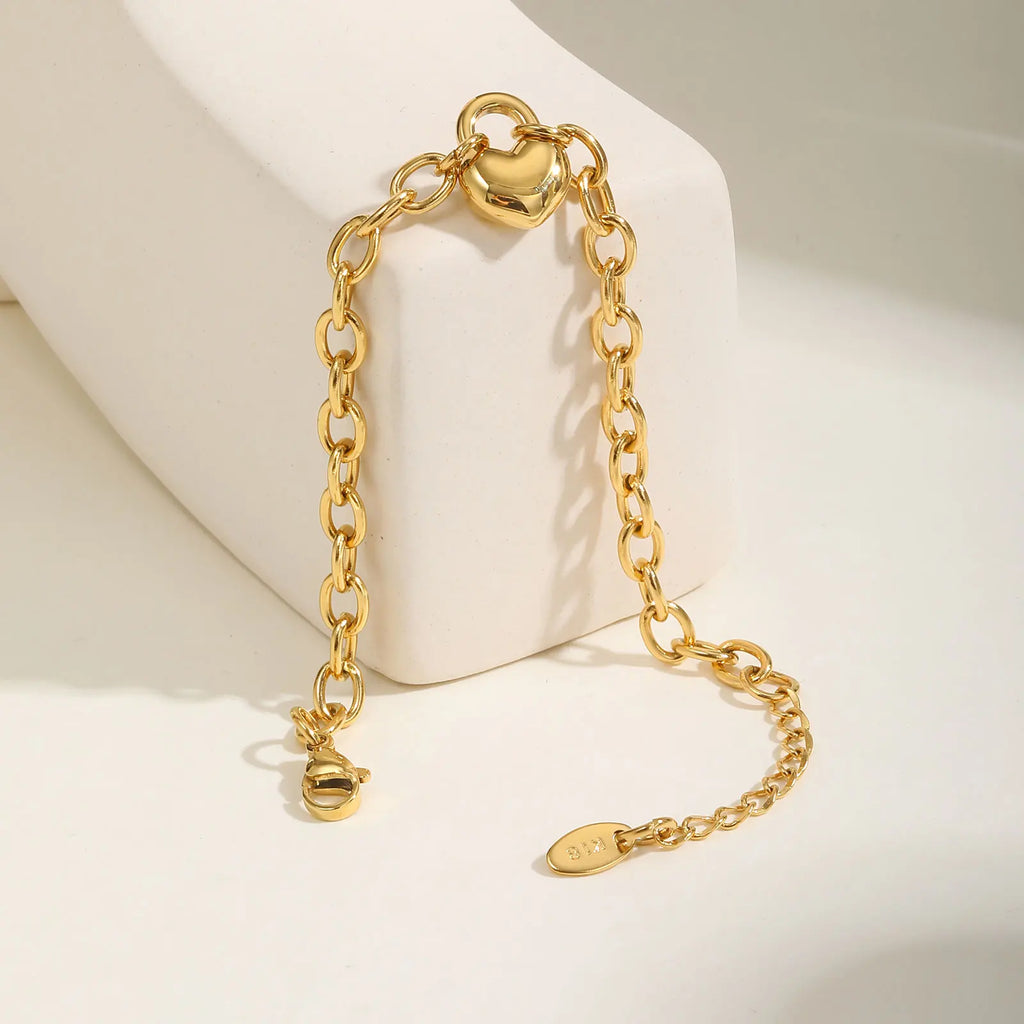 Heart Pendant Bracelet – 18K Gold Plated Stainless Steel Chain Link Bracelet SPOT