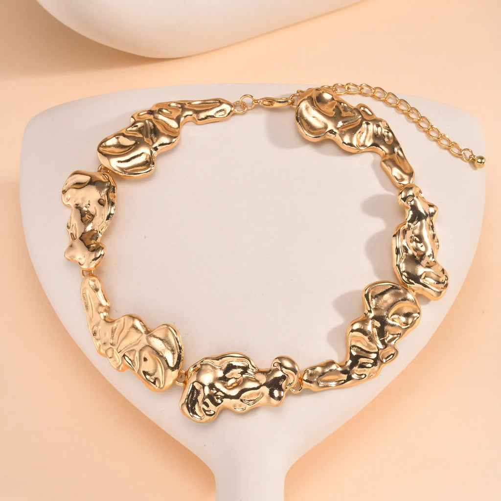 Women's 14K Gold Plated Geometric Lava Choker Necklace Choker Necklace SPOT