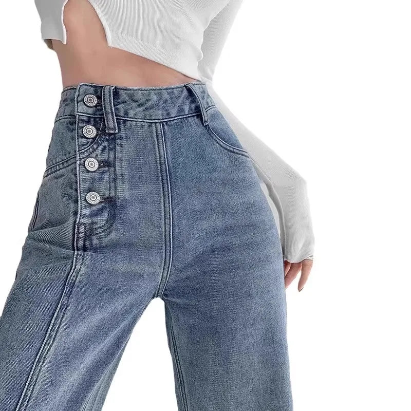 Women's High-Waist Wide-Leg Straight Denim Jeans Wide Leg Jeans SPOT