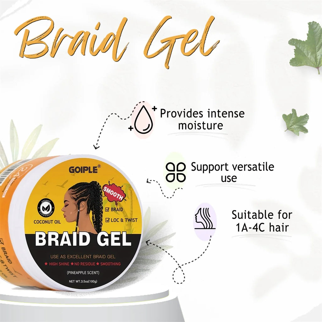 GOIPLE Extreme Hold Braid Gel, Edge Control & Brush Set 3pc Hair Styling Gel Set SPOT