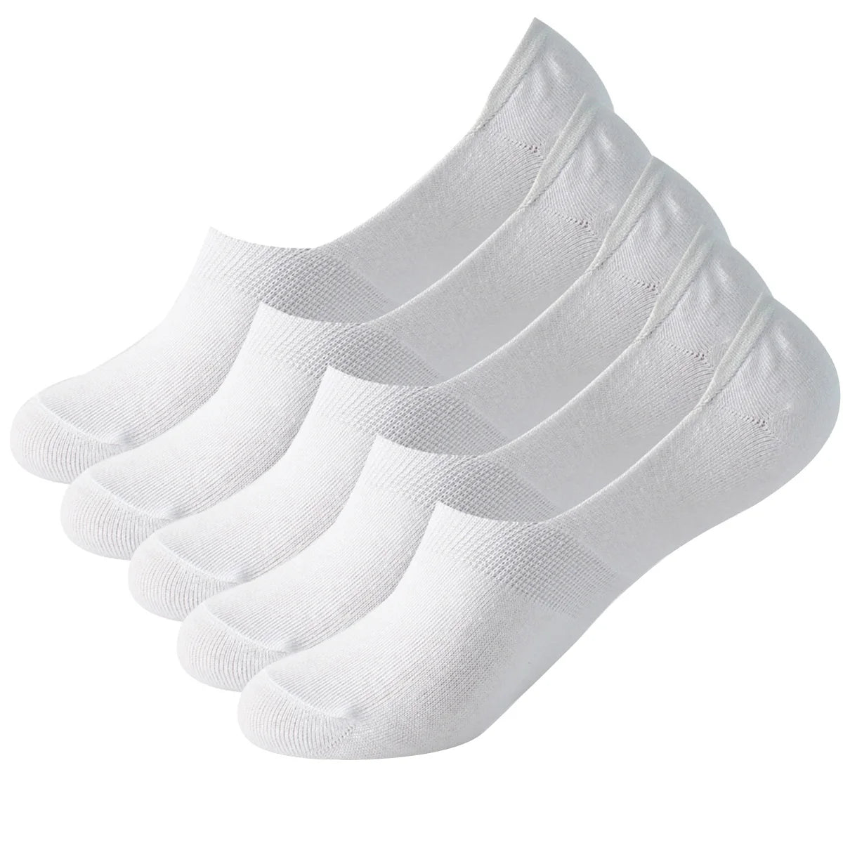 Men's No-Show Socks 5-Pack – Non-Slip Silicone Heel Low Cut No-Show Socks SPOT One Size 5 Pairs White