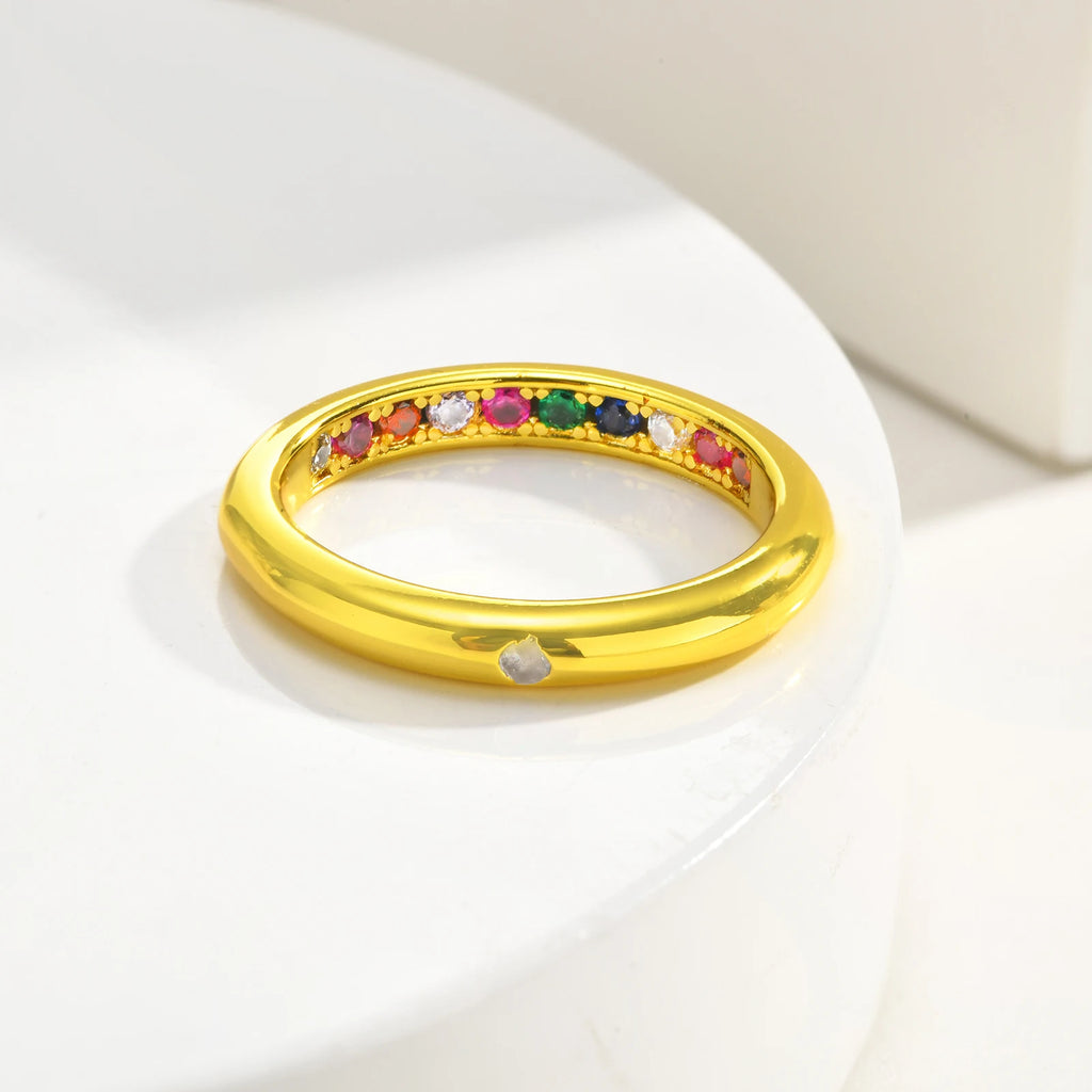 Colorful Zirconia Eternity Ring – 18K Gold Plated Wedding Band Eternity Band Ring SPOT