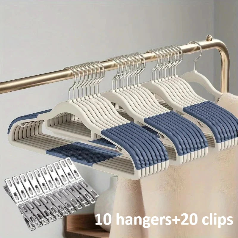 30-Pack Velvet Hanger Set – 10 Hangers & 20 Clips, Space-Saving Velvet Clothes Hangers SPOT Blue