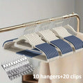 30-Pack Velvet Hanger Set – 10 Hangers & 20 Clips, Space-Saving Velvet Clothes Hangers SPOT Blue
