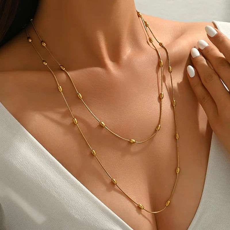 Meaeguet 47" Bead Ball Long Chain Necklace – Gold & Silver Chain Necklace SPOT
