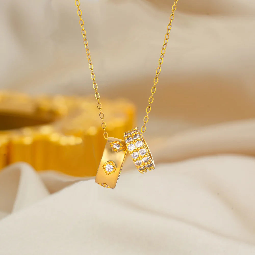 Meaeguet Double Circle Zircon Necklace – Gold Stainless Steel Pendant Necklace SPOT