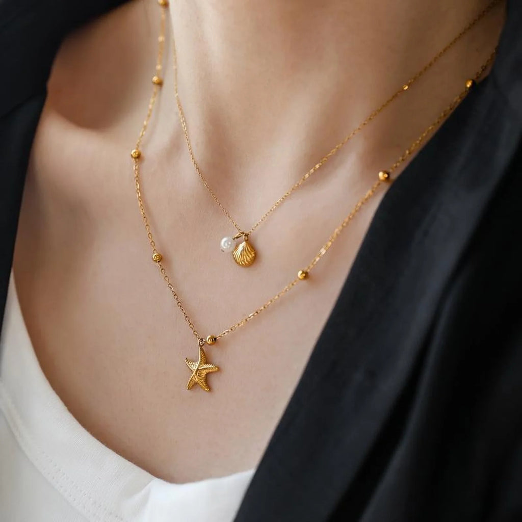 Double Layer Gold Starfish Anklet | 18K PVD Stainless Steel Gold Anklet SPOT NC-3208G