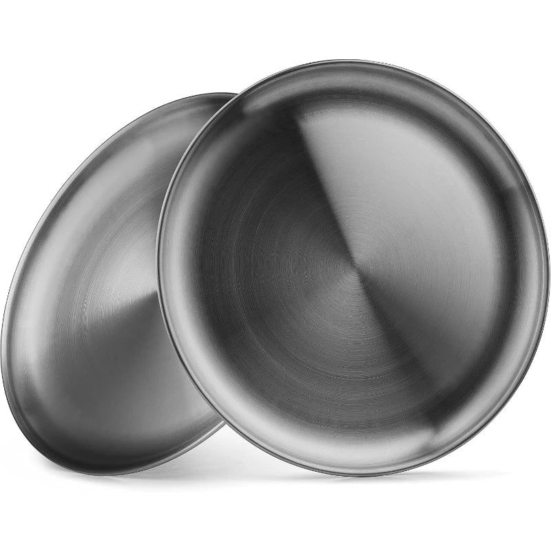 2-Pack 10" Stainless Steel Round Serving Plates – BBQ & Dinner Stainless Steel Plates SPOT