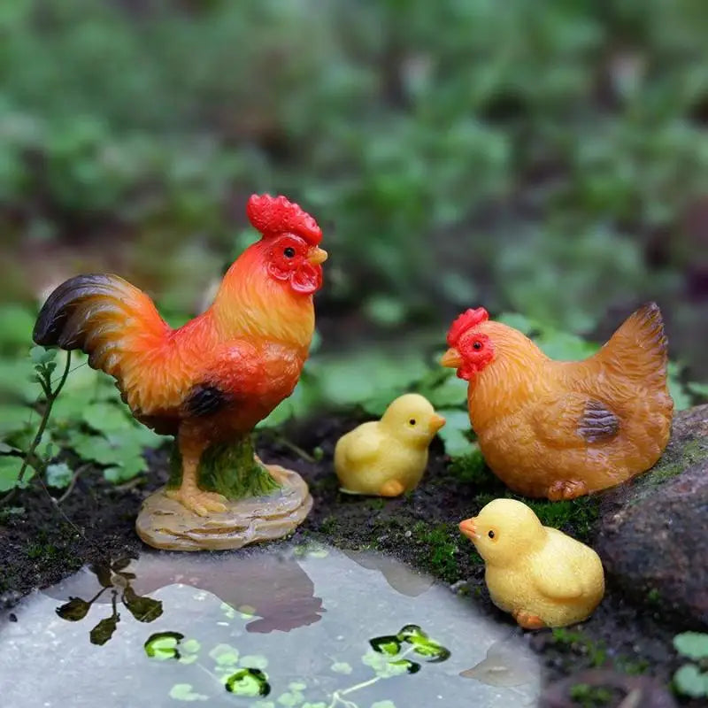 Mini Resin Chicken Figurines Set – Fairy Garden & Bonsai Decor Miniature Figurine Set SPOT