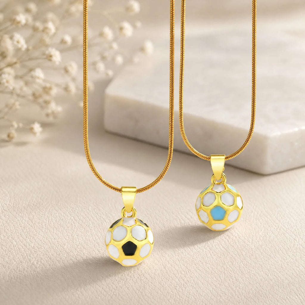 Enamel Soccer Ball Pendant Necklace – 18K Gold Plated Steel Pendant Necklace SPOT