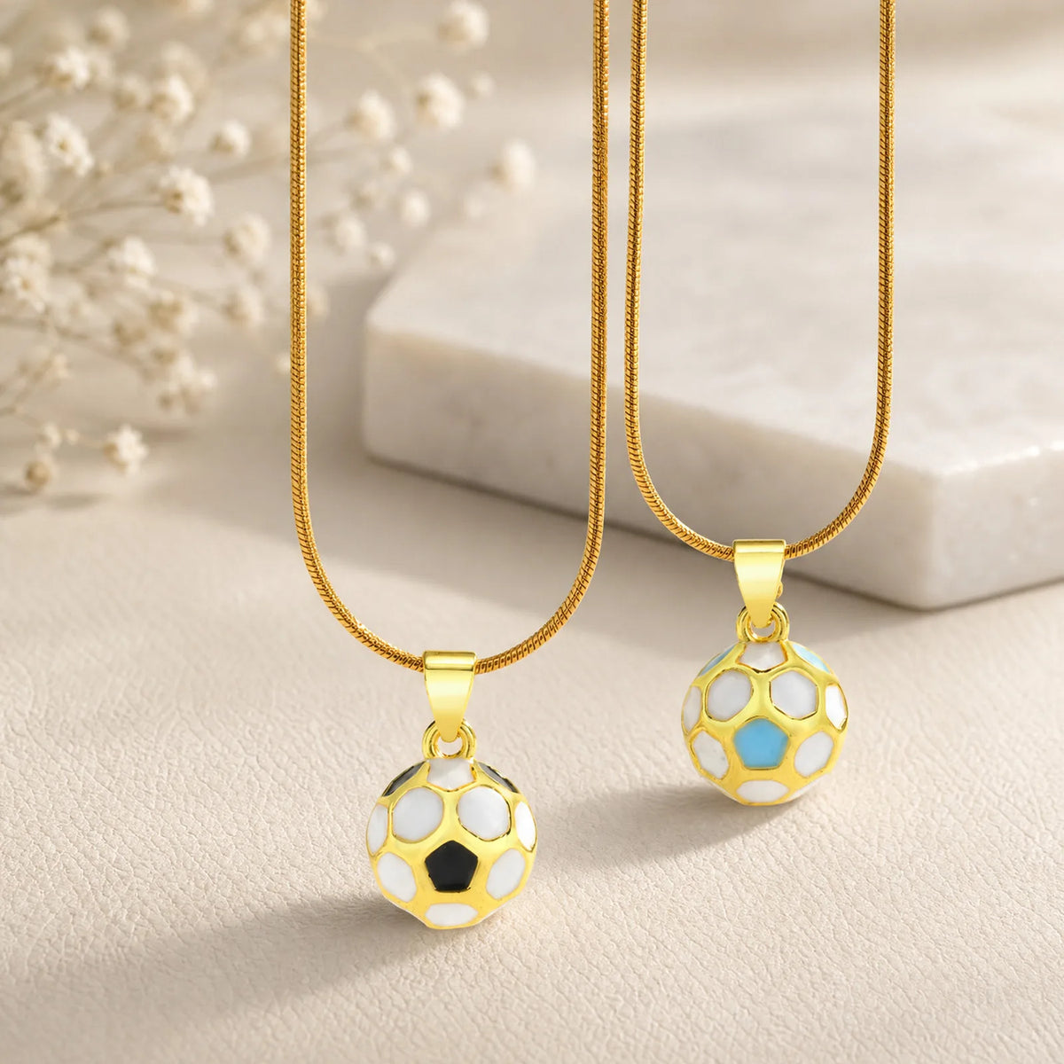 Enamel Soccer Ball Pendant Necklace – 18K Gold Plated Steel Pendant Necklace SPOT