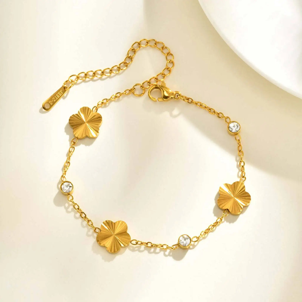 Meaeguet Gold Flower Bracelet – Cubic Zirconia & Stainless Steel Fashion Bracelet SPOT