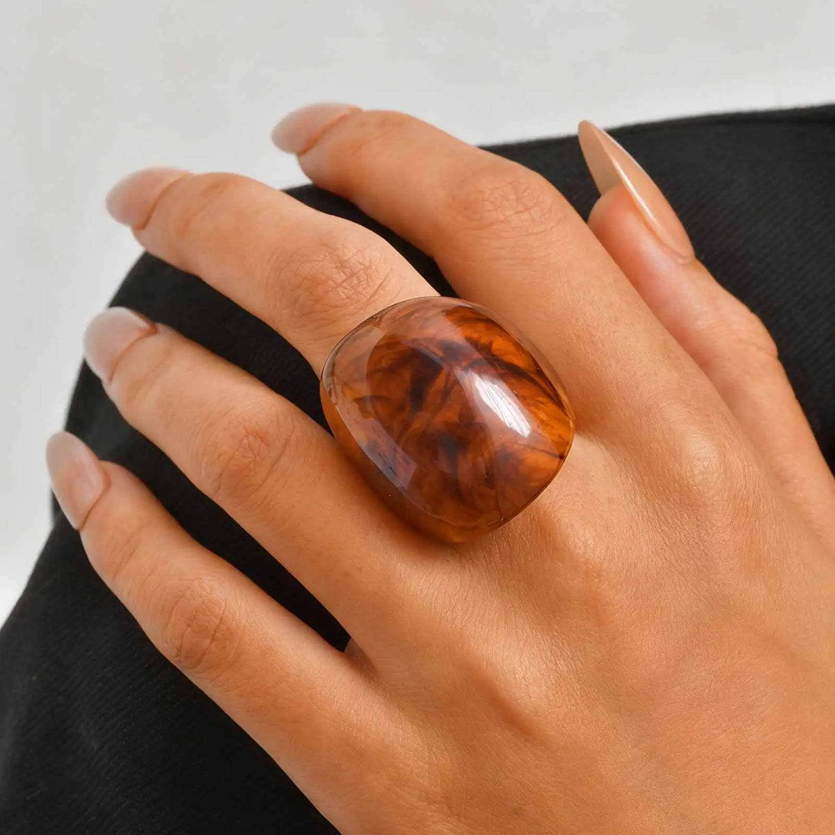 Women's Oversized Geometric Amber Resin Statement Ring Statement Ring SPOT