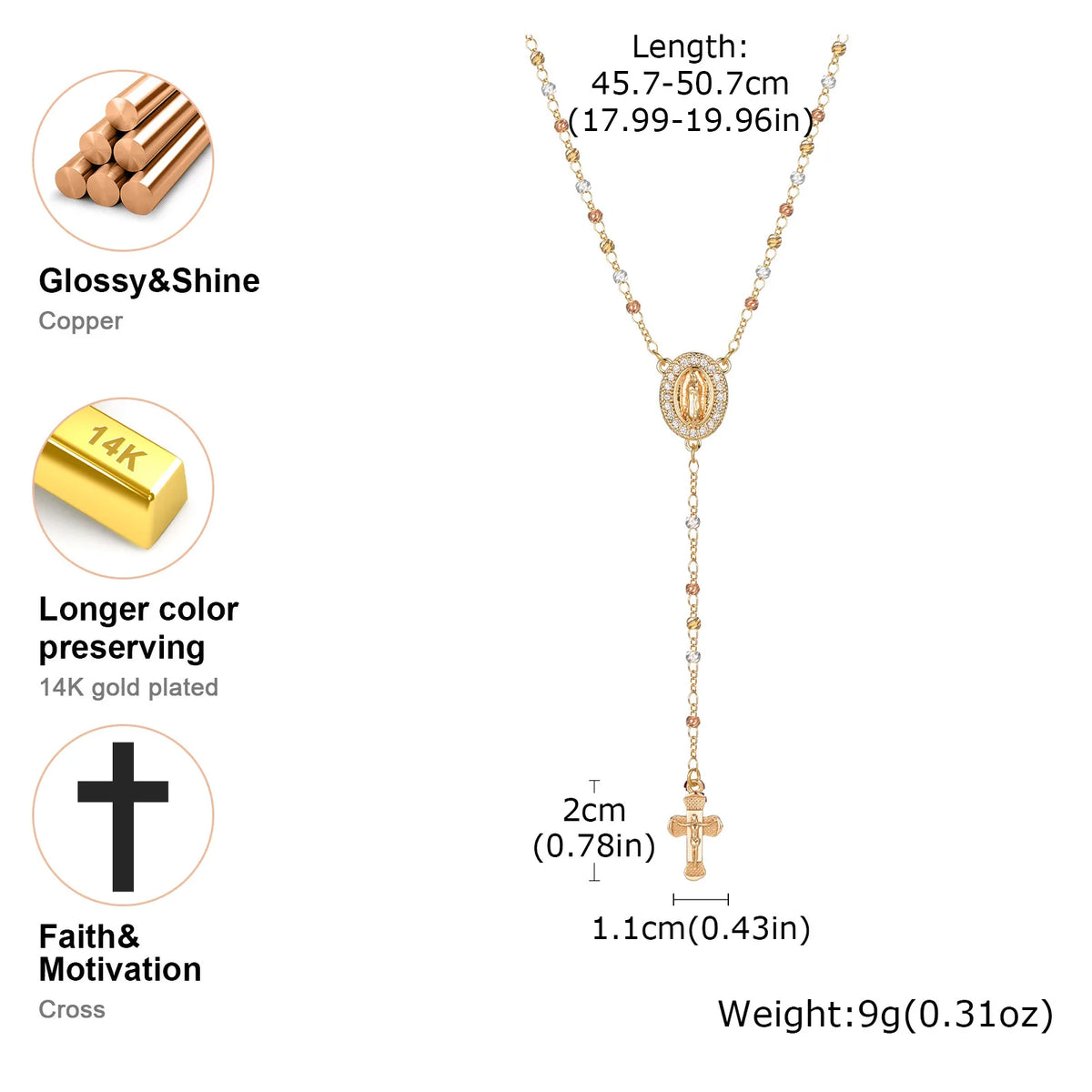 Virgin Mary St Benedict Rosary Beads Y Necklace | Gold Pendant Necklace SPOT