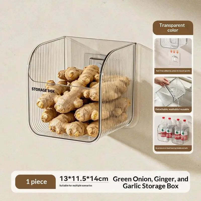 Wall-Mount Kitchen Basket – Garlic, Ginger & Onion Organizer Kitchen Storage Basket SPOT Transparent