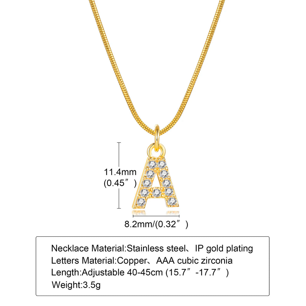 Zirconia Initial Letter Necklace – Gold Snake Chain A–Z Initial Pendant Necklace SPOT