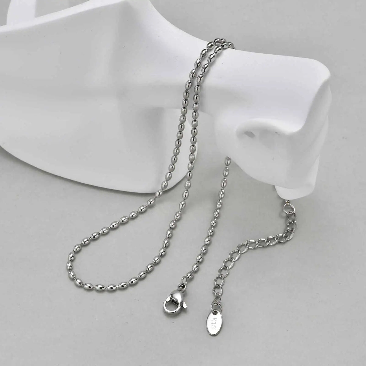 Meaeguet Oval Rice Bead Choker Necklace – Stainless Steel Silver Bead Chain Necklace SPOT