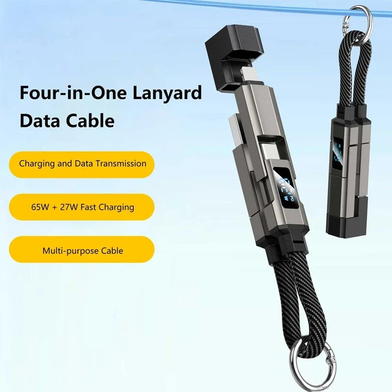 65W 4-in-1 Keychain Charging Cable USB-C with LED Display USB Charging Cable SPOT