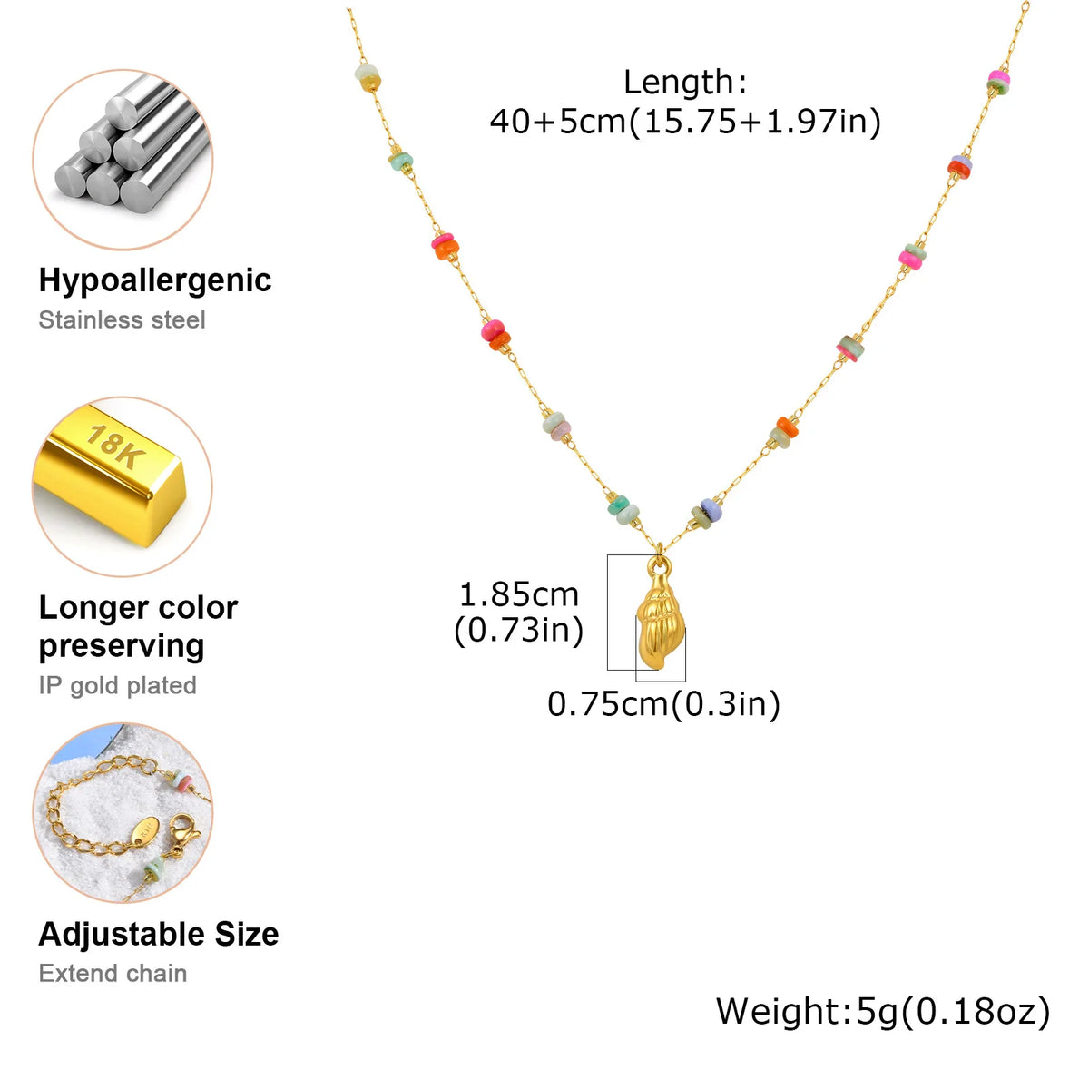 Ocean Conch Pendant Necklace – Gold Stainless Steel Beach Jewelry Pendant Necklace SPOT