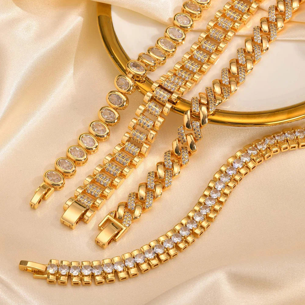 Meaeguet Zirconia Chunky Link Chain Bracelet for Women – Gold Link Chain Bracelet SPOT