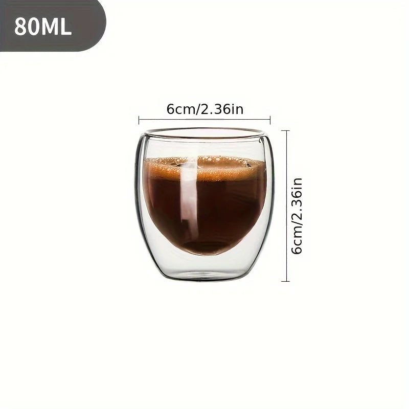 6-Pack Double Wall Glass Cups 80ml – Coffee, Tea & Beer Set Glass Cup Set SPOT