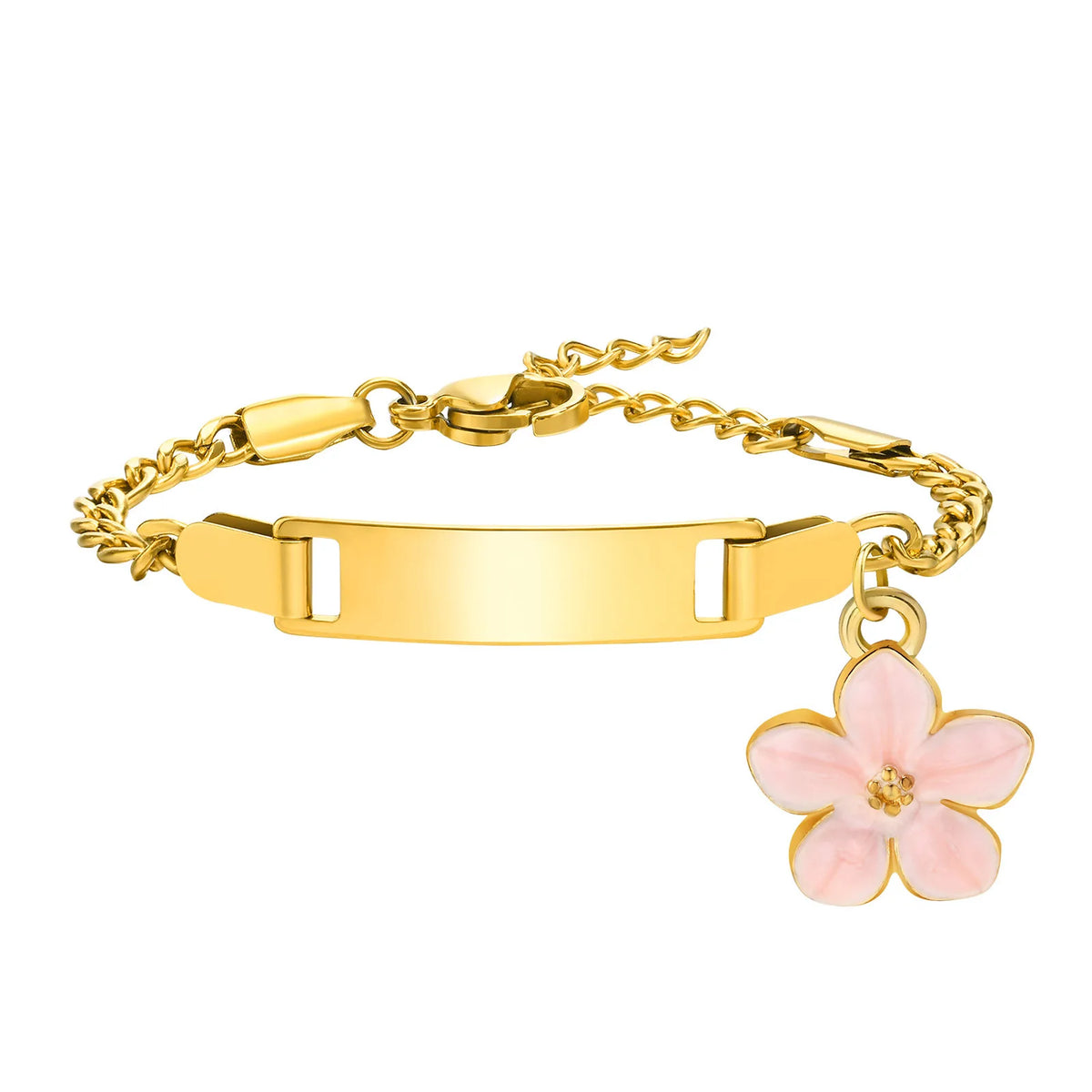 Personalized Baby Girl ID Bracelet – Gold Engraved Name & Date Personalized ID Bracelet SPOT BR-798GPK07