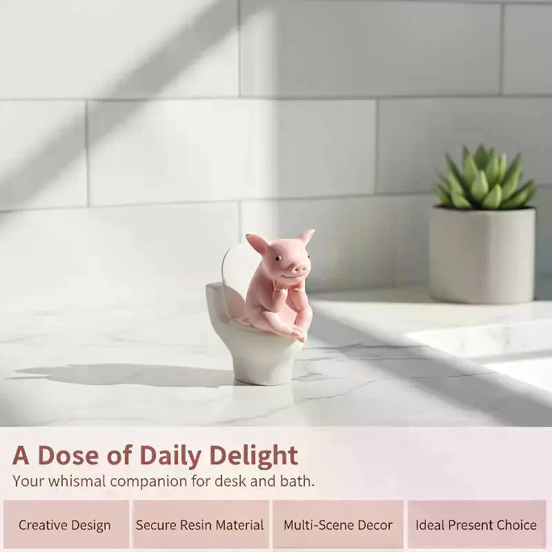 Funny Pig on Toilet Figurine – PVC Novelty Home Decor Ornament Novelty Figurine SPOT