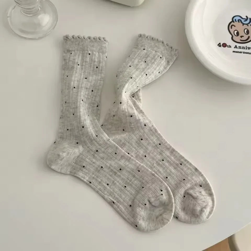 Women's Polka Dot Cotton Crew Socks – Kawaii Harajuku Style Women's Crew Socks SPOT