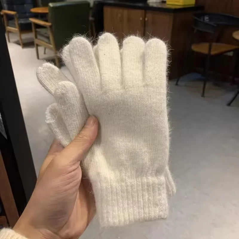 Women's Winter Knit Full Finger Gloves – Warm & Stylish Knit Winter Gloves SPOT White